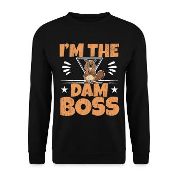 Ich bin der Damm-Boss Wildtier Tier Nager Biber - Unisex Pullover - Schwarz - Vorne - Alina (178cm) & Michal (187cm)
