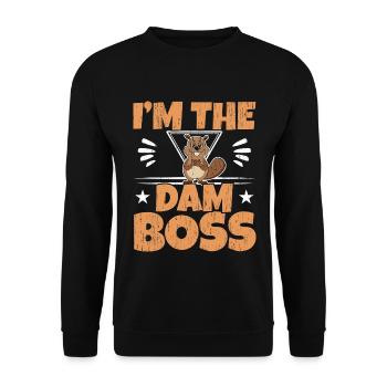 Ich bin der Damm-Boss Wildtier Tier Nager Biber - Unisex Pullover - Schwarz - Vorne - Alina (178cm) & Michal (187cm)