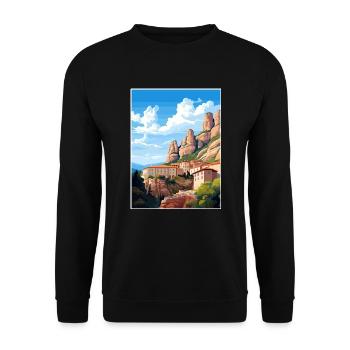 Montserrat Spanien Vintage Reiseposter Souvenir - Unisex Pullover - Schwarz - Vorne - Alina (178cm) & Michal (187cm)