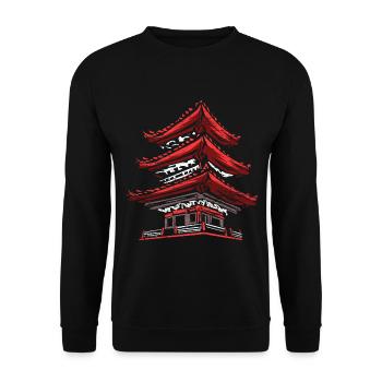 Geheimnisvolle Tokio Tempelgassen - Unisex Pullover - Schwarz - Vorne - Alina (178cm) & Michal (187cm)