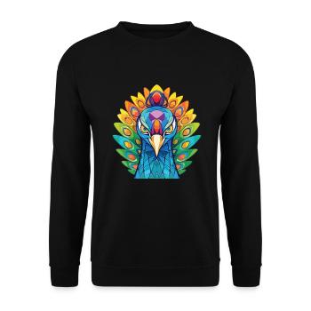 Pfau Buntes Aquarell Tier Illustration - Unisex Pullover - Schwarz - Vorne - Alina (178cm) & Michal (187cm)