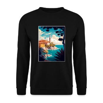 Rovinj Kroatien Vintage Reiseposter WPA Souvenir - Unisex Pullover - Schwarz - Vorne - Alina (178cm) & Michal (187cm)