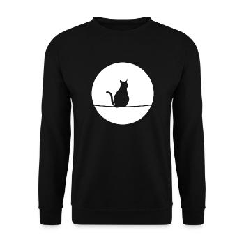 Katze im Mondschein - Unisex Pullover - Schwarz - Vorne - Alina (178cm) & Michal (187cm)