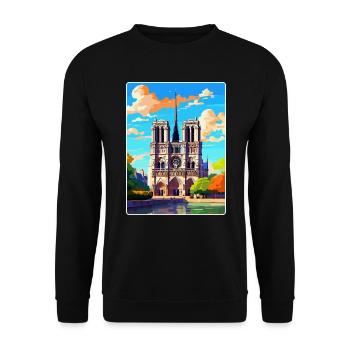Notre Dame Frankreich Vintage Reiseplakat Souvenir - Unisex Pullover - Schwarz - Vorne - Alina (178cm) & Michal (187cm)