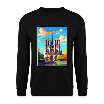 Notre Dame Frankreich Vintage Reiseplakat Souvenir - Unisex Pullover - Schwarz - Vorne - Alina (178cm) & Michal (187cm)