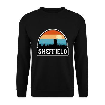Sheffield England Flagge Skyline Reise-Souvenir - Unisex Pullover - Schwarz - Vorne - Alina (178cm) & Michal (187cm)