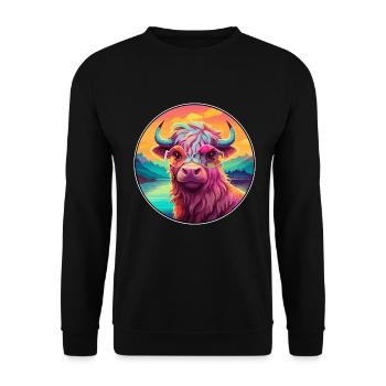 Yak buntes Aquarell Cartoon Kawaii Tier - Unisex Pullover - Schwarz - Vorne - Alina (178cm) & Michal (187cm)