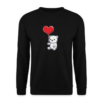 Eisbär Mit Herzballon - Unisex Pullover - Schwarz - Vorne - Alina (178cm) & Michal (187cm)