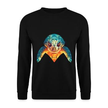 Meeresschildkröte Bunte Aquarell-Tierillustration - Unisex Pullover - Schwarz - Vorne - Alina (178cm) & Michal (187cm)