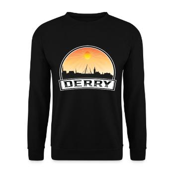 Derry Nordirland Skyline Vintage Sonnenuntergang Trav - Unisex Pullover - Schwarz - Vorne - Alina (178cm) & Michal (187cm)