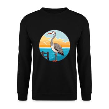 Kranich Aquarell Cartoon Kawaii Clipart Tier - Unisex Pullover - Schwarz - Vorne - Alina (178cm) & Michal (187cm)
