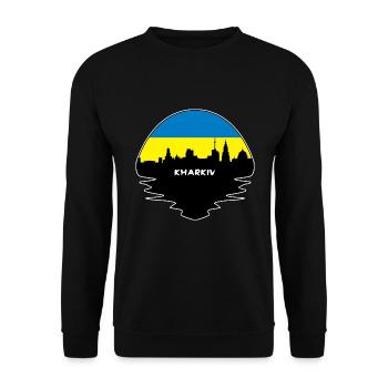Charkiw, Ukraine, Flagge, Skyline, Silhouette, Reisen - Unisex Pullover - Schwarz - Vorne - Alina (178cm) & Michal (187cm)