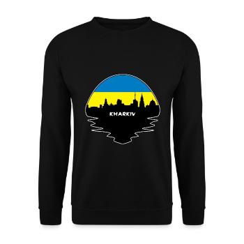 Charkiw, Ukraine, Flagge, Skyline, Silhouette, Reisen - Unisex Pullover - Schwarz - Vorne - Alina (178cm) & Michal (187cm)