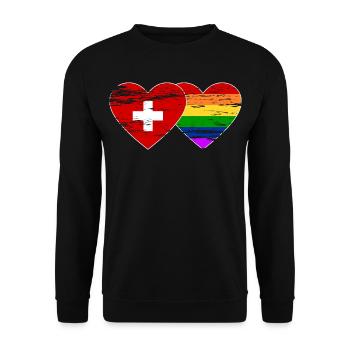 Schweiz Regenbogen Flagge used - Unisex Pullover - Schwarz - Vorne - Alina (178cm) & Michal (187cm)