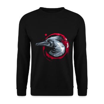 Wachsamer Kormoran Fischerglück - Unisex Pullover - Schwarz - Vorne - Alina (178cm) & Michal (187cm)