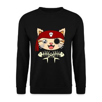 PIRATE CAT - Unisex Pullover - Schwarz - Vorne - Alina (178cm) & Michal (187cm)