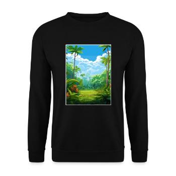 Nasse Tropen von Queensland Vintage-Reiseposter - Unisex Pullover - Schwarz - Vorne - Alina (178cm) & Michal (187cm)