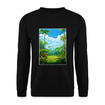 Nasse Tropen von Queensland Vintage-Reiseposter - Unisex Pullover - Schwarz - Vorne - Alina (178cm) & Michal (187cm)