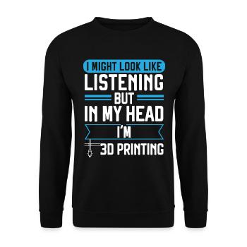 Ich höre zu, aber in meinem Kopf bin ich beim 3D-D - Unisex Pullover - Schwarz - Vorne - Alina (178cm) & Michal (187cm)