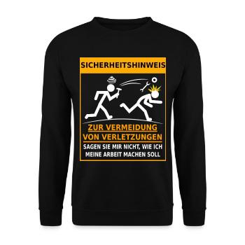Sicherheitshinweis Arbeitsunfall Betriebsunfall - Unisex Pullover - Schwarz - Vorne - Alina (178cm) & Michal (187cm)