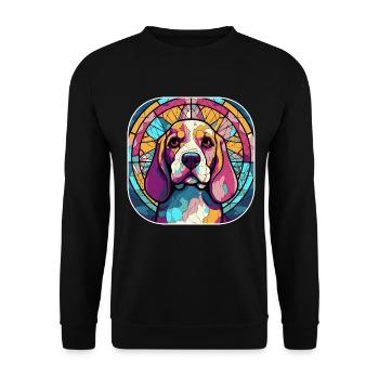 Bunte Beagle Hunderasse Aquarell Glas Paintin - Unisex Pullover - Schwarz - Vorne - Alina (178cm) & Michal (187cm)