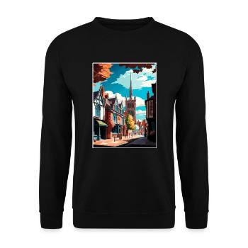 Chester England Vintage Reiseposter WPA Souvenir - Unisex Pullover - Schwarz - Vorne - Alina (178cm) & Michal (187cm)