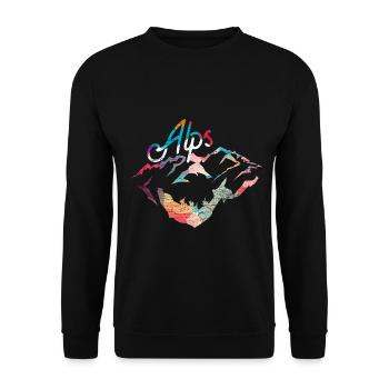 Kantiges Alpenpanorama Wanderweg - Unisex Pullover - Schwarz - Vorne - Alina (178cm) & Michal (187cm)