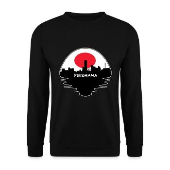 Yokohama Japan Flagge Skyline Silhouette Reisen - Unisex Pullover - Schwarz - Vorne - Alina (178cm) & Michal (187cm)