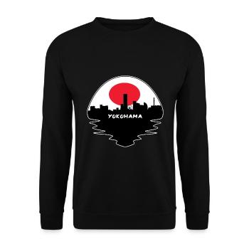 Yokohama Japan Flagge Skyline Silhouette Reisen - Unisex Pullover - Schwarz - Vorne - Alina (178cm) & Michal (187cm)