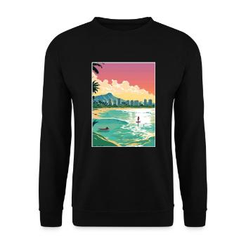 Honolulu Hawaii Vintage Reiseposter WPA Souvenir - Unisex Pullover - Schwarz - Vorne - Alina (178cm) & Michal (187cm)