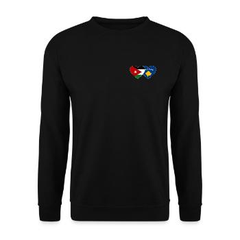 Jordanien Kosovo Flagge Herz - Unisex Pullover - Schwarz - Vorne - Alina (178cm) & Michal (187cm)