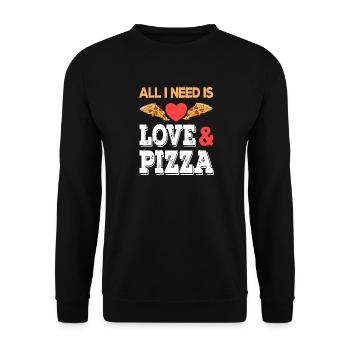 All I need is Love and Pizza Junk Food Fastfood - Unisex Pullover - Schwarz - Vorne - Alina (178cm) & Michal (187cm)