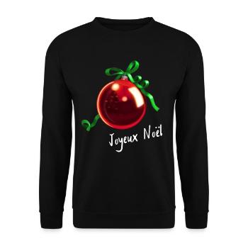 Joyeux Noël - Weihnachtskugel weißer Schriftzug - Unisex Pullover - Schwarz - Vorne - Alina (178cm) & Michal (187cm)
