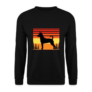 Decker Rat Terrier Hund Silhouette Retro Sonnenuntergang - Unisex Pullover - Schwarz - Vorne - Alina (178cm) & Michal (187cm)
