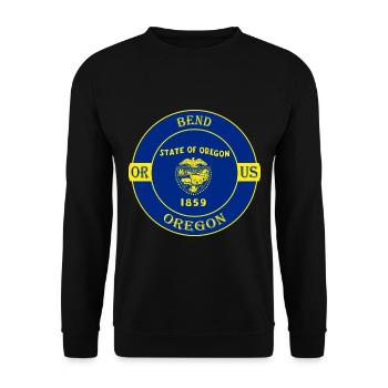 Bend Oregon Flagge USA Reise Souvenir Abzeichen - Unisex Pullover - Schwarz - Vorne - Alina (178cm) & Michal (187cm)