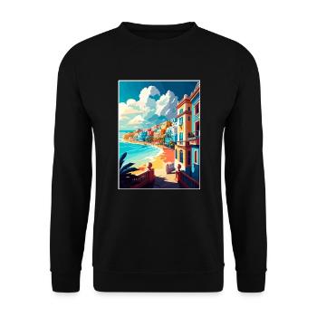 San Juan Karibik Vintage Reiseposter Souvenir - Unisex Pullover - Schwarz - Vorne - Alina (178cm) & Michal (187cm)