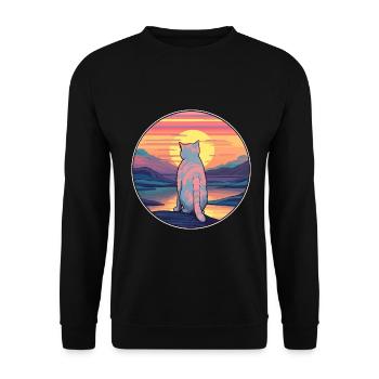 Katze buntes Aquarell Cartoon Kawaii Tier - Unisex Pullover - Schwarz - Vorne - Alina (178cm) & Michal (187cm)