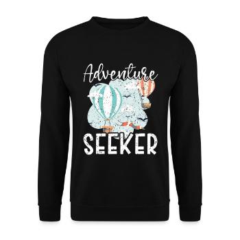 Abenteuersuchende Heißluftballon-Liebhaberin Aeron - Unisex Pullover - Schwarz - Vorne - Alina (178cm) & Michal (187cm)