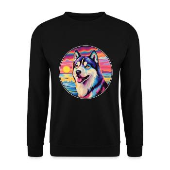 Alaska Malamute Hunderasse Bunte Karikatur Wasserc - Unisex Pullover - Schwarz - Vorne - Alina (178cm) & Michal (187cm)