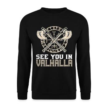 See You In Valhalla Wikinger Viking Totenkopf - Unisex Pullover - Schwarz - Vorne - Alina (178cm) & Michal (187cm)