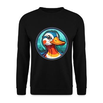 Mandarinente Buntglas Bunte Karikatur Kawai - Unisex Pullover - Schwarz - Vorne - Alina (178cm) & Michal (187cm)