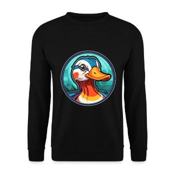 Mandarinente Buntglas Bunte Karikatur Kawai - Unisex Pullover - Schwarz - Vorne - Alina (178cm) & Michal (187cm)