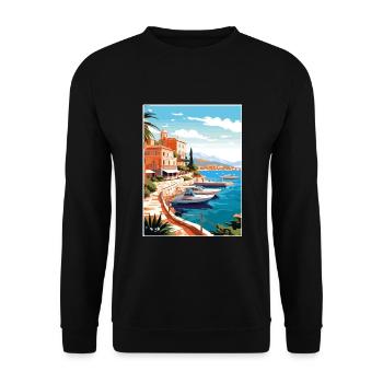 Cote D Azur Frankreich Vintage Reiseposter Souvenir - Unisex Pullover - Schwarz - Vorne - Alina (178cm) & Michal (187cm)