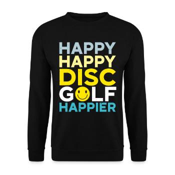 Happy Happy Disc Golf Happier Freizeit-Werfer - Unisex Pullover - Schwarz - Vorne - Alina (178cm) & Michal (187cm)