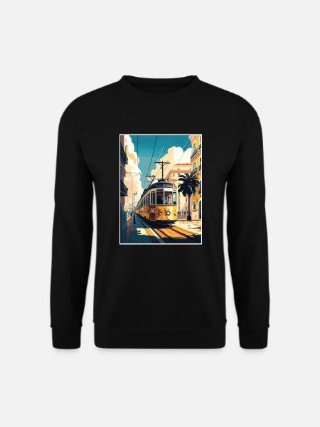 Lissabon Portugal Tram Vintage Reiseposter WPA Kunst - Unisex Pullover - Schwarz