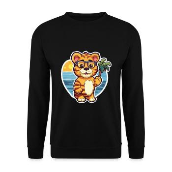 Tiger Lustige Karikatur Kawaii Strand Illustration - Unisex Pullover - Schwarz - Vorne - Alina (178cm) & Michal (187cm)