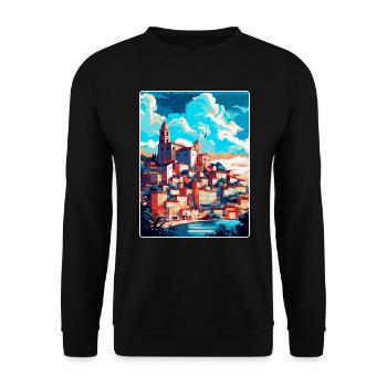 Coimbra Portugal Vintage Reiseplakat Souvenir - Unisex Pullover - Schwarz - Vorne - Alina (178cm) & Michal (187cm)