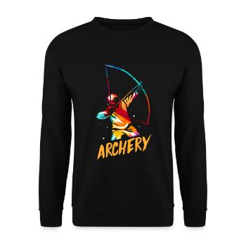 Konzentrierter Bogenschütze Wettkampf - Unisex Pullover - Schwarz - Vorne - Alina (178cm) & Michal (187cm)