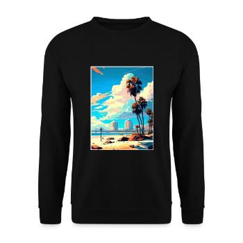 Long Beach Kalifornien Cali Vintage Reiseposter - Unisex Pullover - Schwarz - Vorne - Alina (178cm) & Michal (187cm)