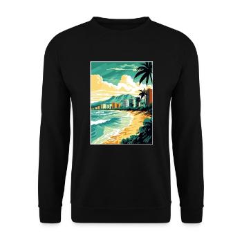 Waikiki Beach Hawaii Vintage Reiseposter WPA Kunst - Unisex Pullover - Schwarz - Vorne - Alina (178cm) & Michal (187cm)